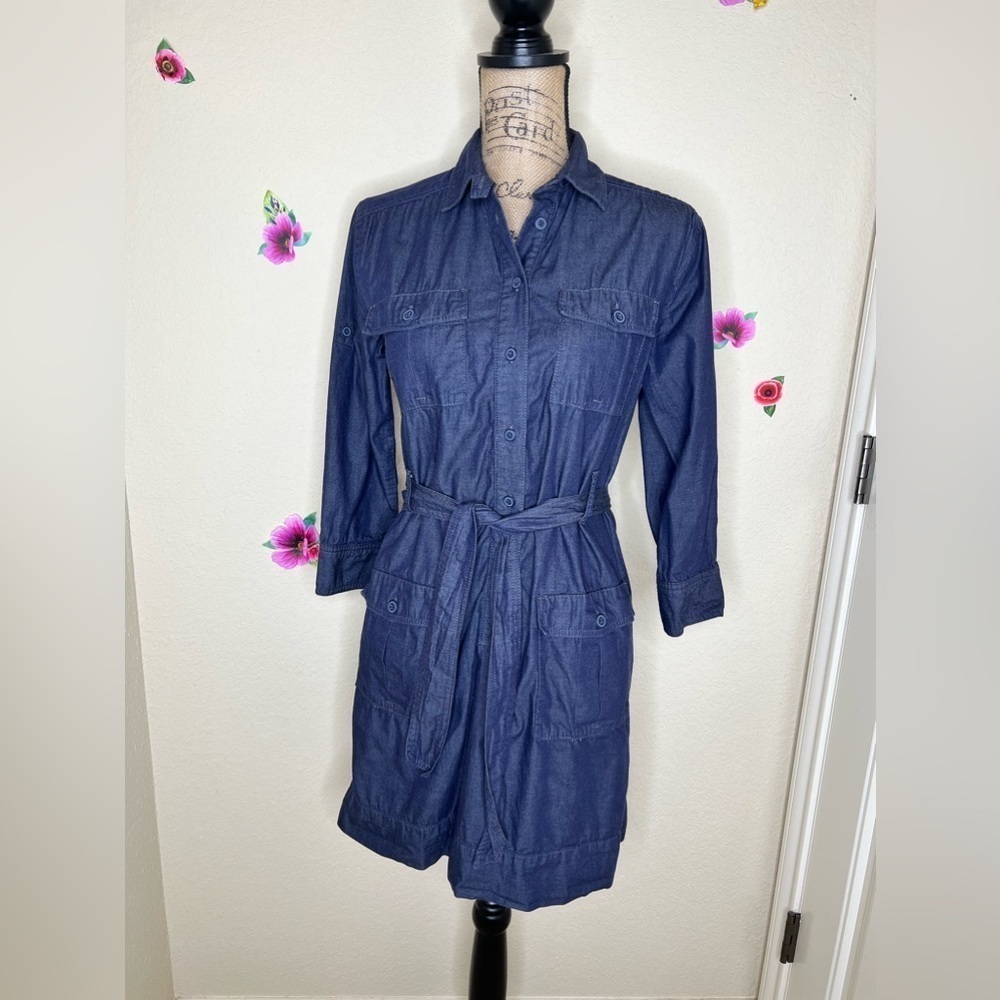 J Crew Chambray Belted Dark Wash Shirt Dress Size Extra Small